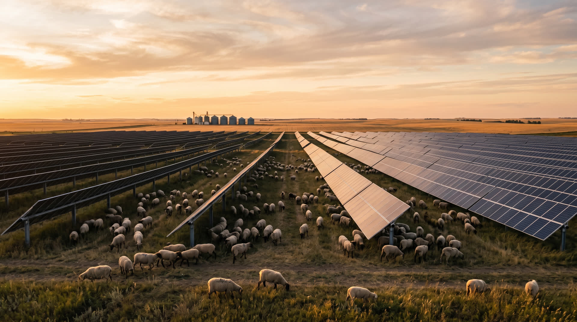Solar panels on Alberta farmland — agrivoltaics design that keeps land productive.